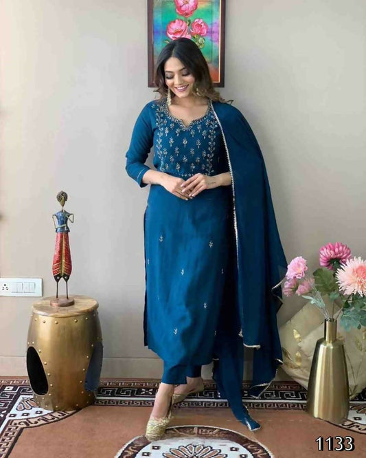 Ethnic Festive Wear Reyon Slub Rama Stitched Suit With Dupatta - Tanisha | Swadesiicart