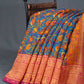 Multi Shades Of Peacock Blue Kalamkaari Design Semi Chanderi Saree With Contrast Blouse By Gayathri Reddy Designer Studio | Swadesiicart