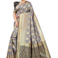 Vamika Ethnic Fire Grey Weaving Banarasi Jacquard Saree | Swadesiicart