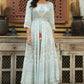 Juniper Women's Skyblue Viscose Shantoon Festive Printed Flared Dress | Swadesiicart