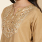 Janasya Women's Gold Crepe Silk Yoke Embroidery Festive Straight Kurta Set | Swadesiicart