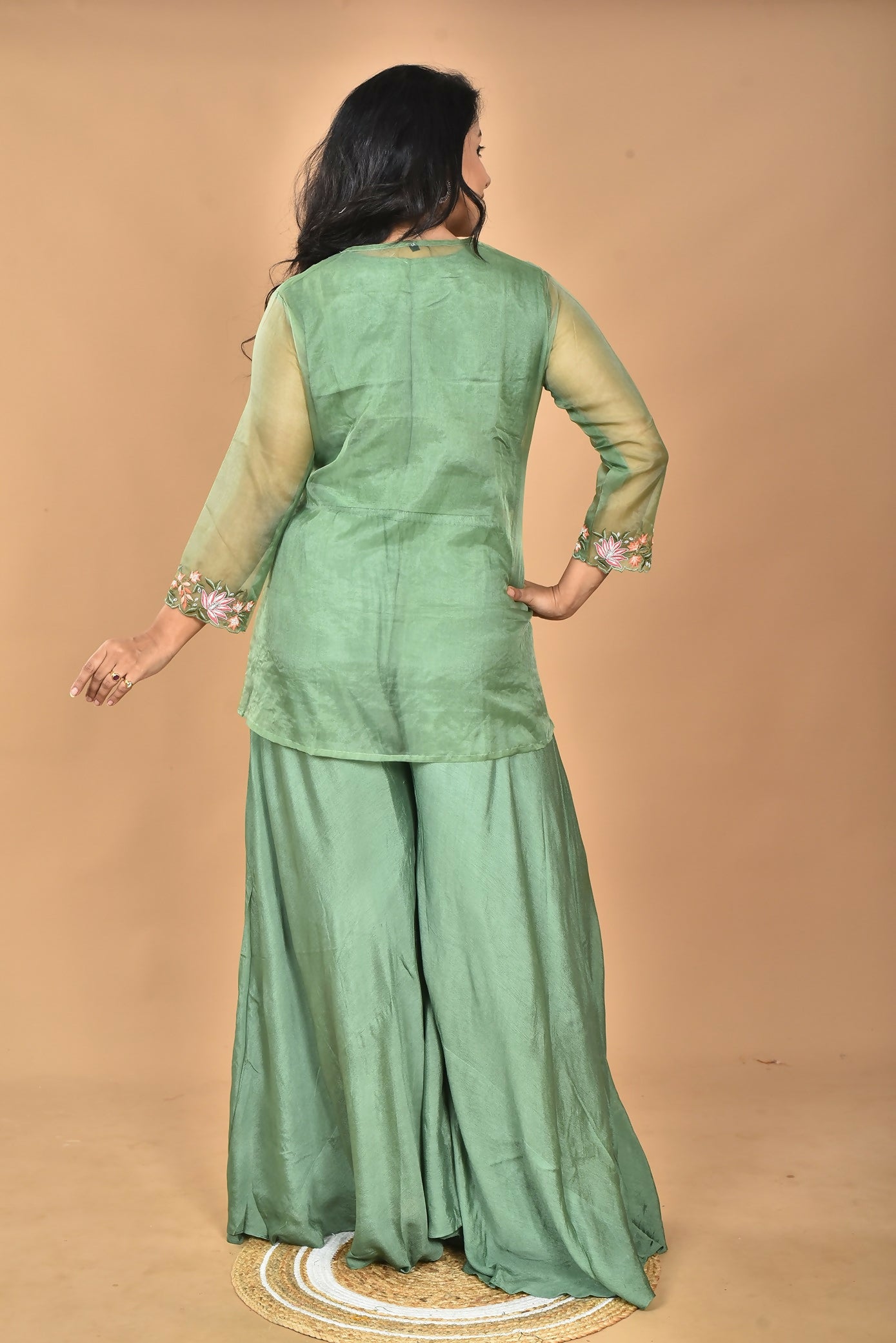 Morchari Women And Hand Embroidery Palazzo Set-Green - Swadesiicart