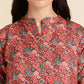 Red Poly Rayon Digital Printed A-line Top - Tarini - Swadesiicart