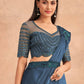 Navy Blue Satin Embroidered Ready To Wear Saree With Unstitched Blouse Piece - Nandika | Swadesiicart