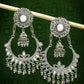 NVR Women's Silver-Plated Mirror Work Oxidised Chandbali Earrings | Swadesiicart