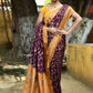 Joban Fashion Purple Crepe Chiffon Pure Handloom Banarasi Silk Saree | Swadesiicart