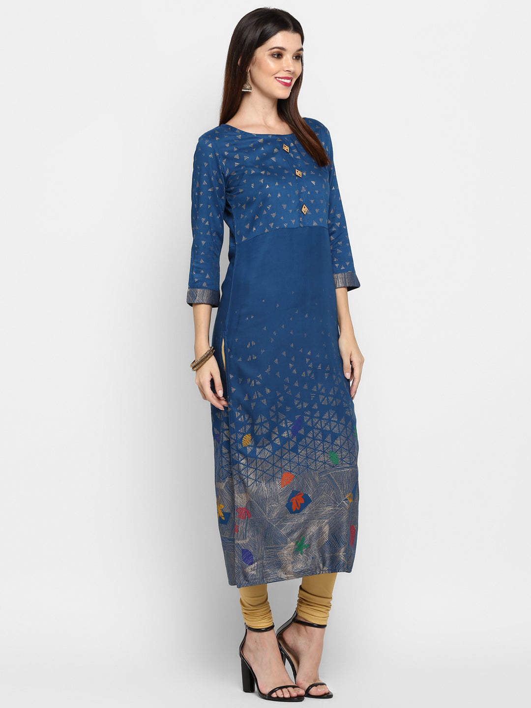 NOZ2TOZ Women's Dark Aqua Color Rayon Straight Kurta Only - Swadesiicart