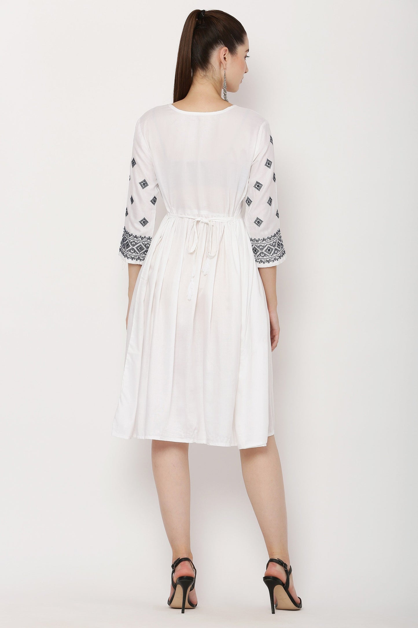 PAVONINE White Color Burfi Design Embroidery Dress For Women | Swadesiicart