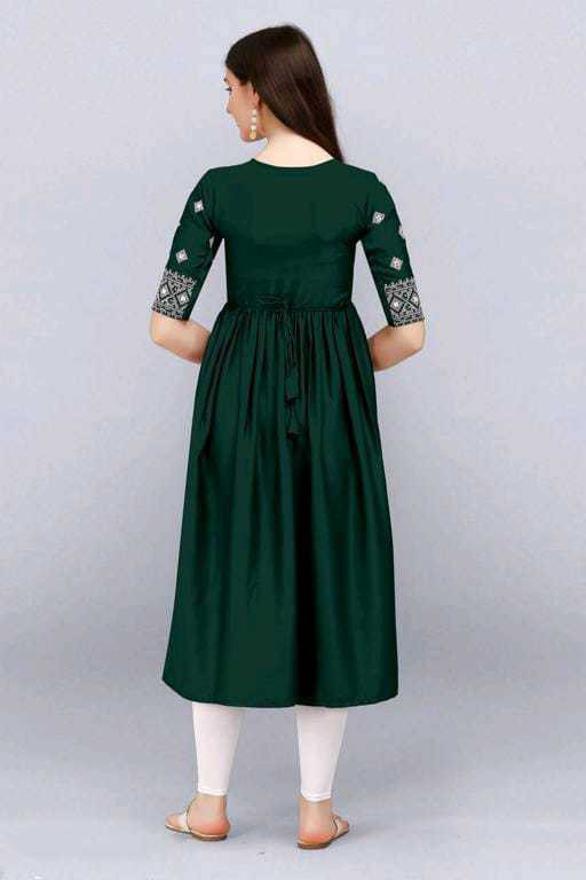 PAVONINE Bottle Green Color Burfi Design Embroidery Dress For Women | Swadesiicart
