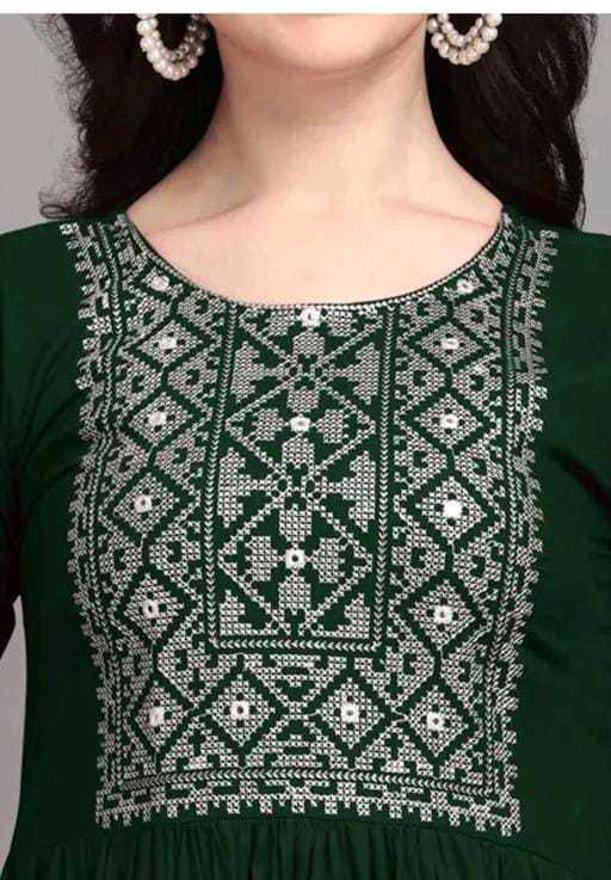 PAVONINE Bottle Green Color Burfi Design Embroidery Dress For Women | Swadesiicart