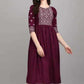 PAVONINE Wine Color Burfi-Design Embroidery Dress For Women | Swadesiicart