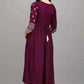 PAVONINE Wine Color Burfi-Design Embroidery Dress For Women | Swadesiicart