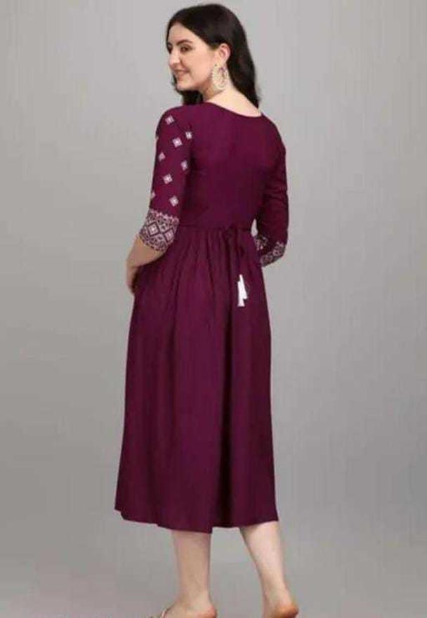 PAVONINE Wine Color Burfi-Design Embroidery Dress For Women | Swadesiicart