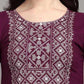 PAVONINE Wine Color Burfi-Design Embroidery Dress For Women | Swadesiicart