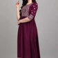 PAVONINE Wine Color Burfi-Design Embroidery Dress For Women | Swadesiicart