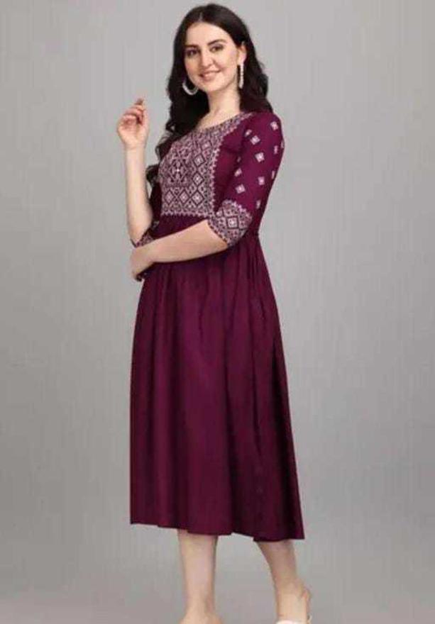 PAVONINE Wine Color Burfi-Design Embroidery Dress For Women | Swadesiicart