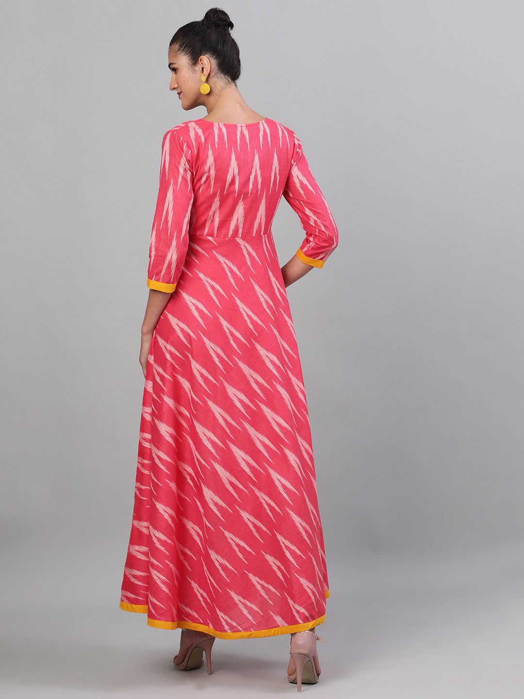 Antaran Red Cotton Flared Ikat Kurta - Swadesiicart