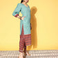 Ahalyaa Women's Teal Cotton Blend Digital Printed Kurta Pant Set | Swadesiicart