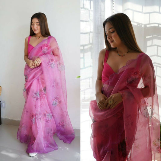 Vamsee Rency Pink Organza Saree - Swadesiicart