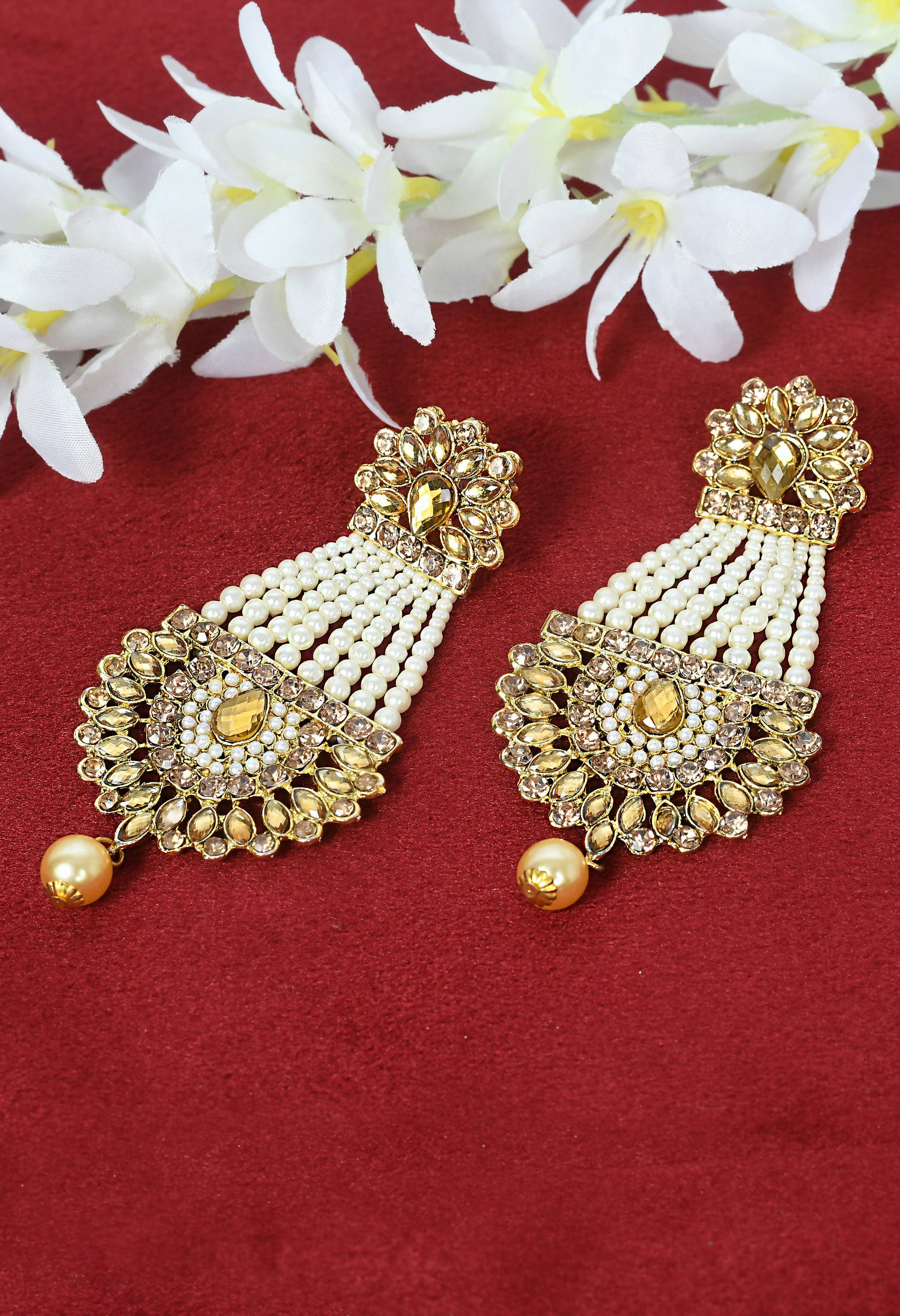 Mominos Fashion Johar Kamal Earrings With Kundan & Pearls Work - Swadesiicart