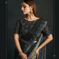 Black Silk Crepe Georgette Cord Sequence & Thread Embroidered & Moti Work Saree - Moh-Manthan Royal Enigma