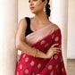 Joban Fashion Red Crepe Chiffon Pure Handloom Banarasi Silk Saree | Swadesiicart