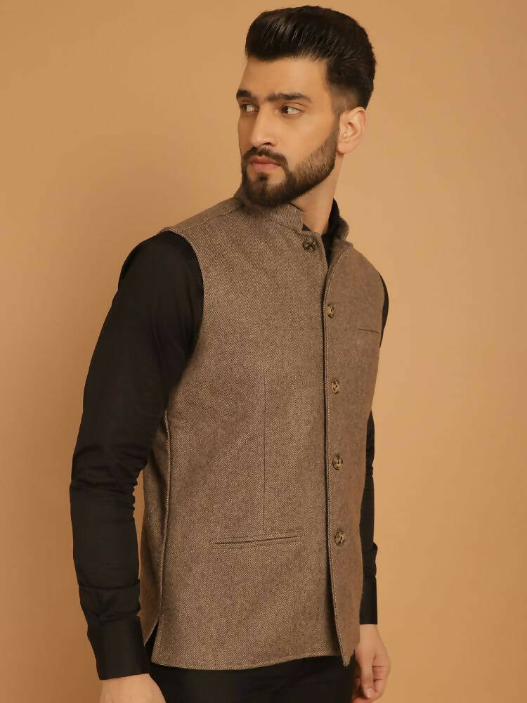 Even Apparels Pure Wool Nehru Jacket - Beige | Swadesiicart