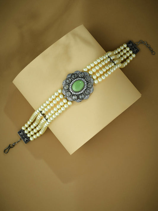 Nuyug Pearl Beaded Jade Stone Choker Necklace | Swadesiicart