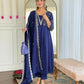 The52 Blue Women's Beautiful Embroidered Vichitra Silk Fabric with Flared Kurta, Pant and Dupatta Set - Swadesiicart