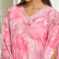 Vaasva Women's Pink Georgette Marble Print Kaftan Pant Set | Swadesiicart