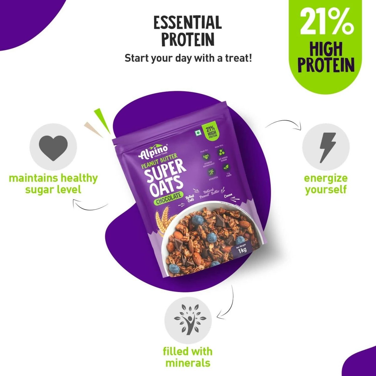 Alpino High Protein Super Rolled Oats Chocolate - Swadesiicart