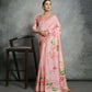Vishnu Weaves Women's Peach Soft Tussar Silk Printed Saree with Blouse - Swadesiicart