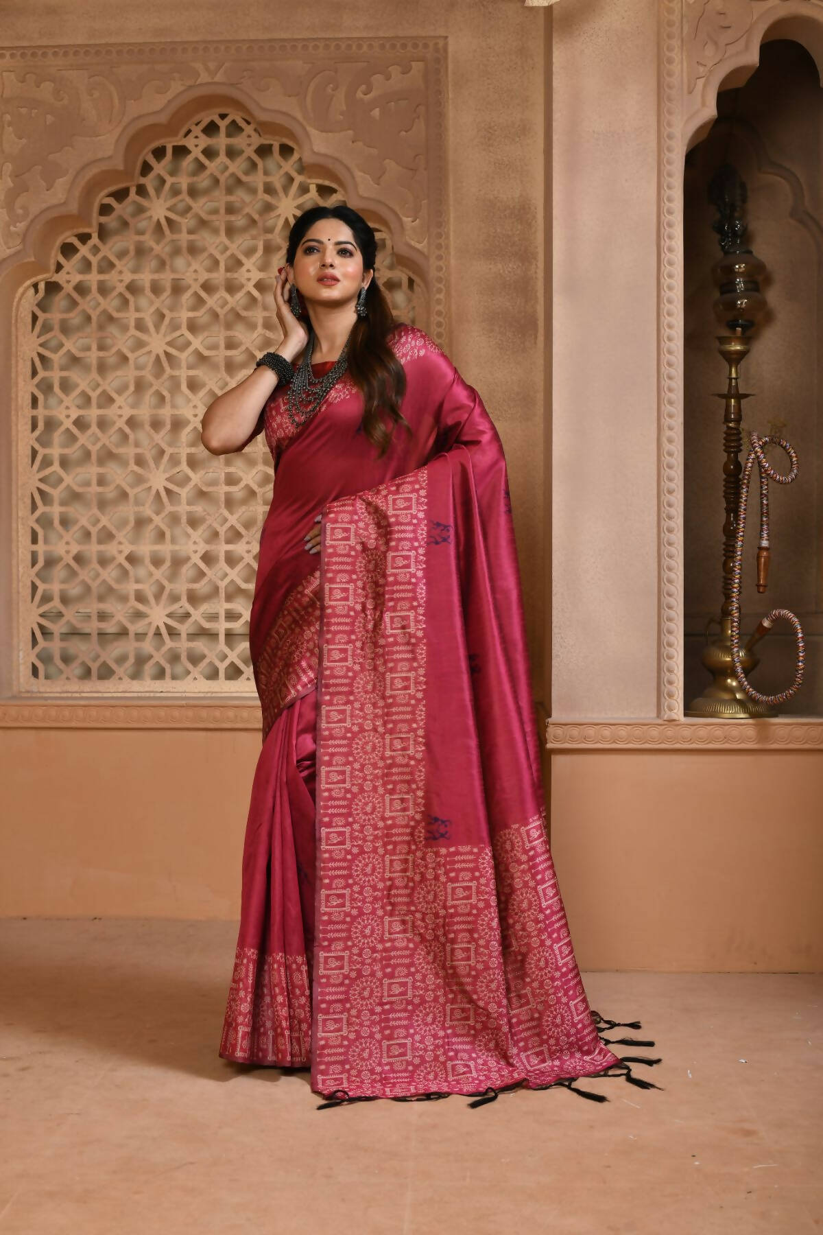 Vishnu Weaves Women's Pink Handloom Raw Silk Woven Border Saree with Unstitched Blouse - Swadesiicart