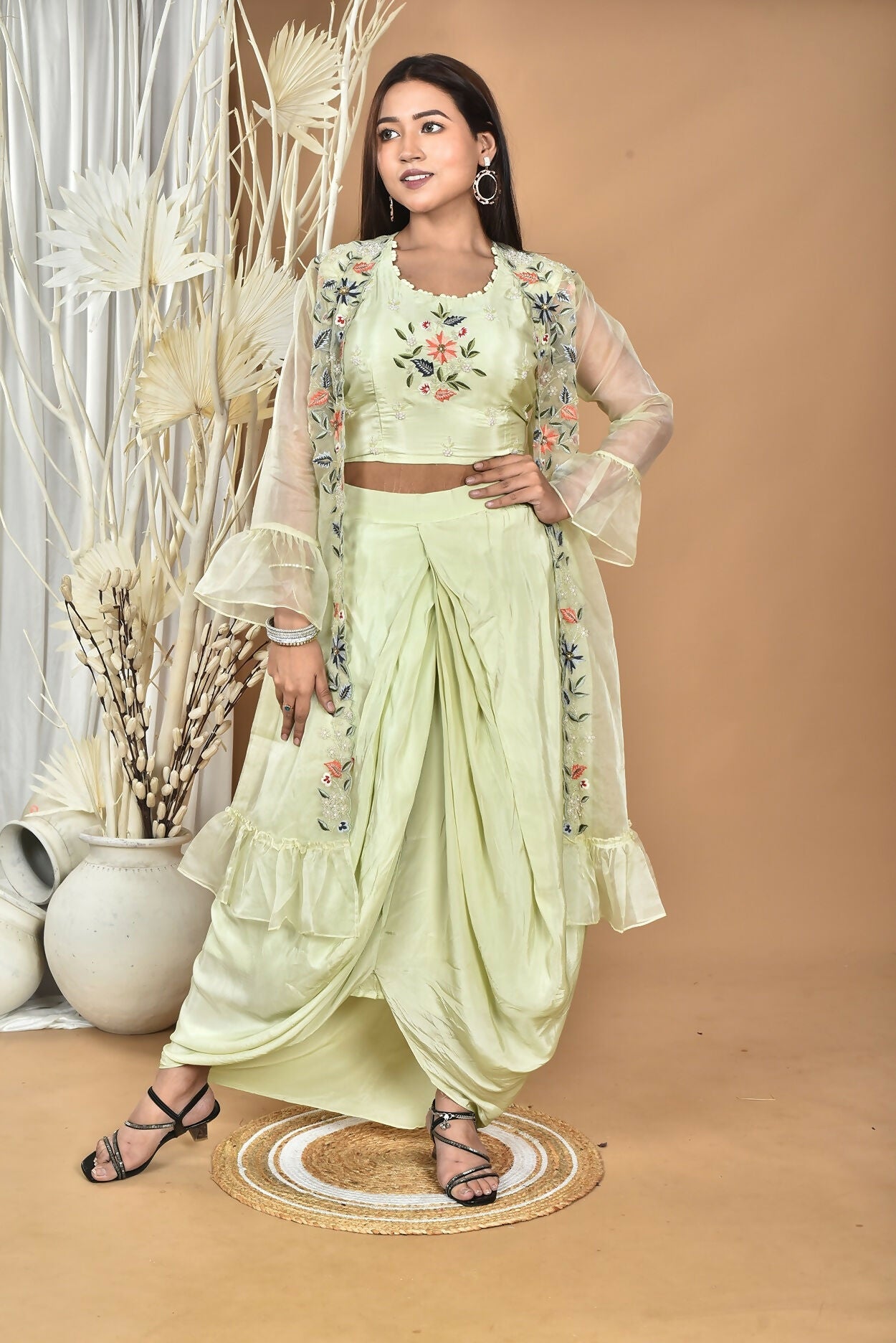 Morchari Women Hand Embroidery Crop Top-Light Green - Swadesiicart