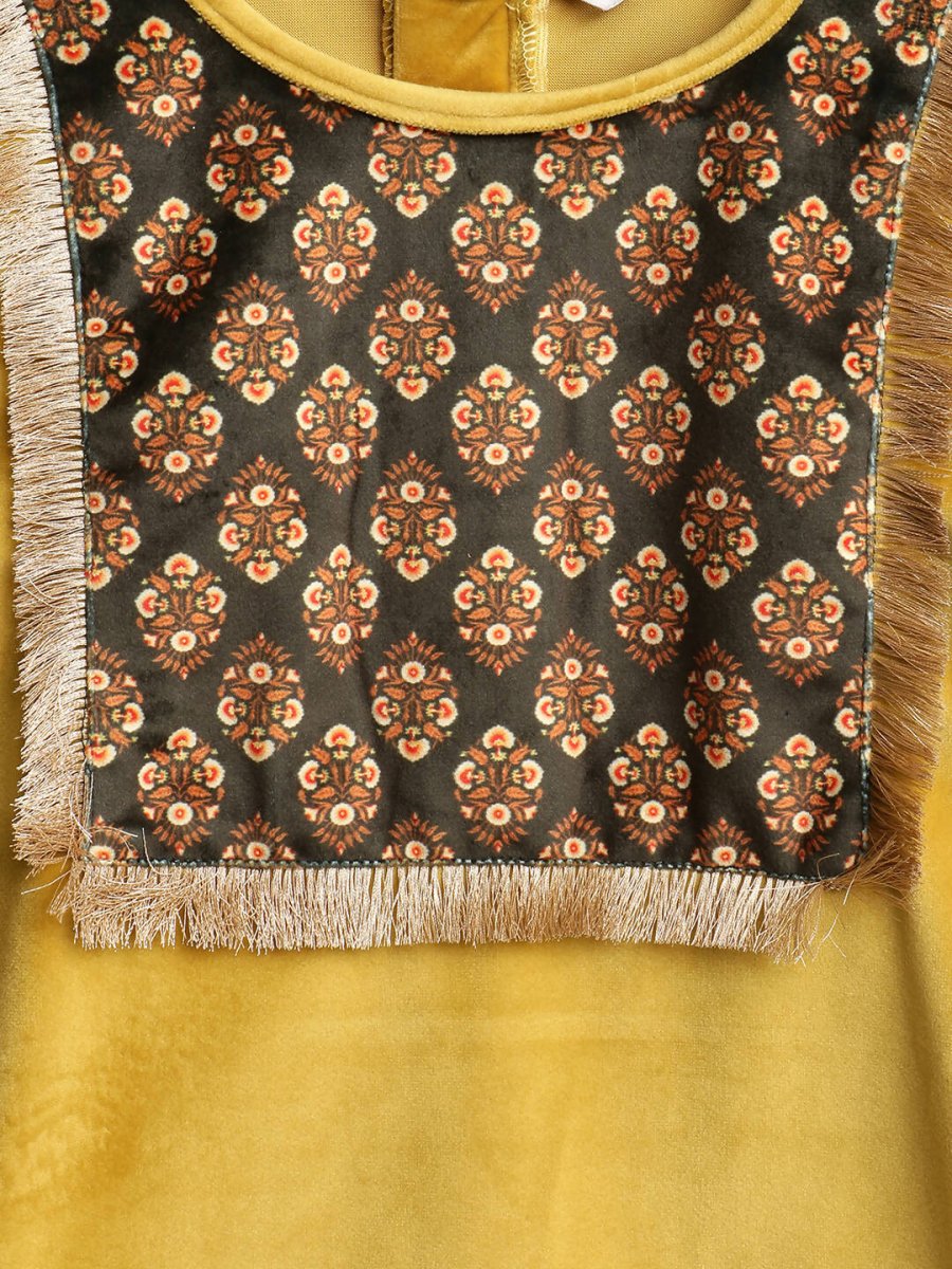 Ahalyaa Mustard Color Digital Print Velvet kids Kurta Palazzo Set For Girls | Swadesiicart