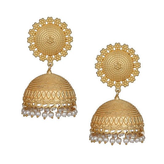 Joban Fashion Women Matte Gold Brass Jhumka | Swadesiicart