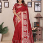 Joban Fashion Red Solid Banarasi Silk Sarees | Swadesiicart