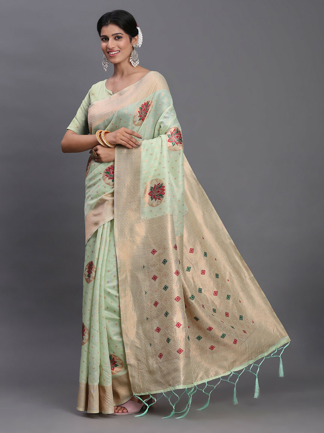 Shree Shyam Fashion Linen Cotton Light Green Saree