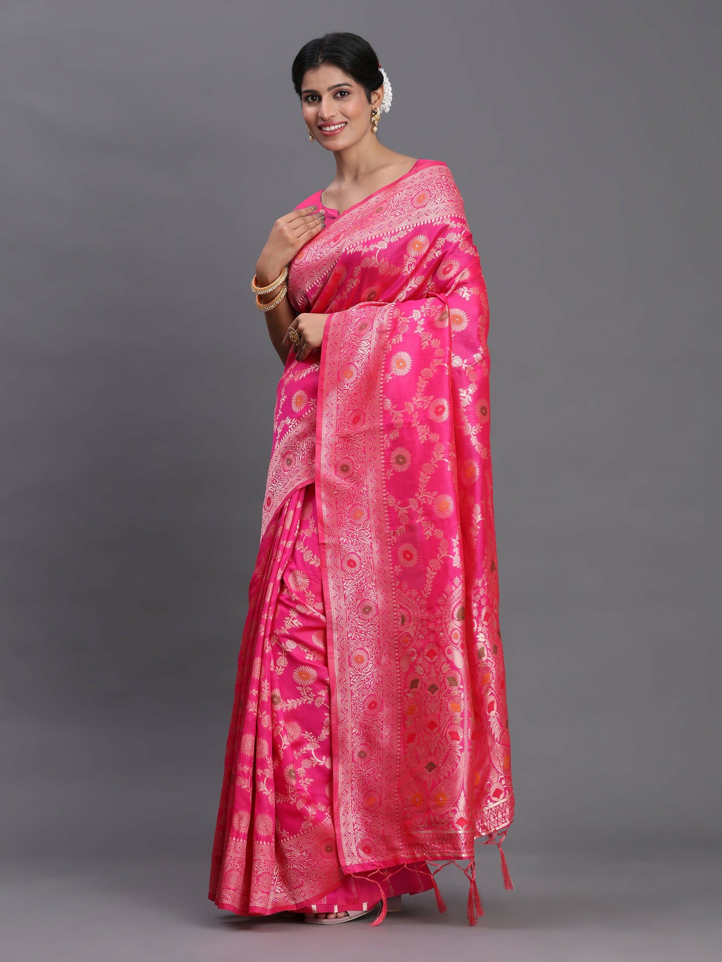 Astita Banarasi Silk Pink Saree | Swadesiicart