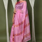 Very Much Indian Handloom Cotton Silk Maheshwari Saree With Sleek Golden Border - Rose Pink | Swadesiicart