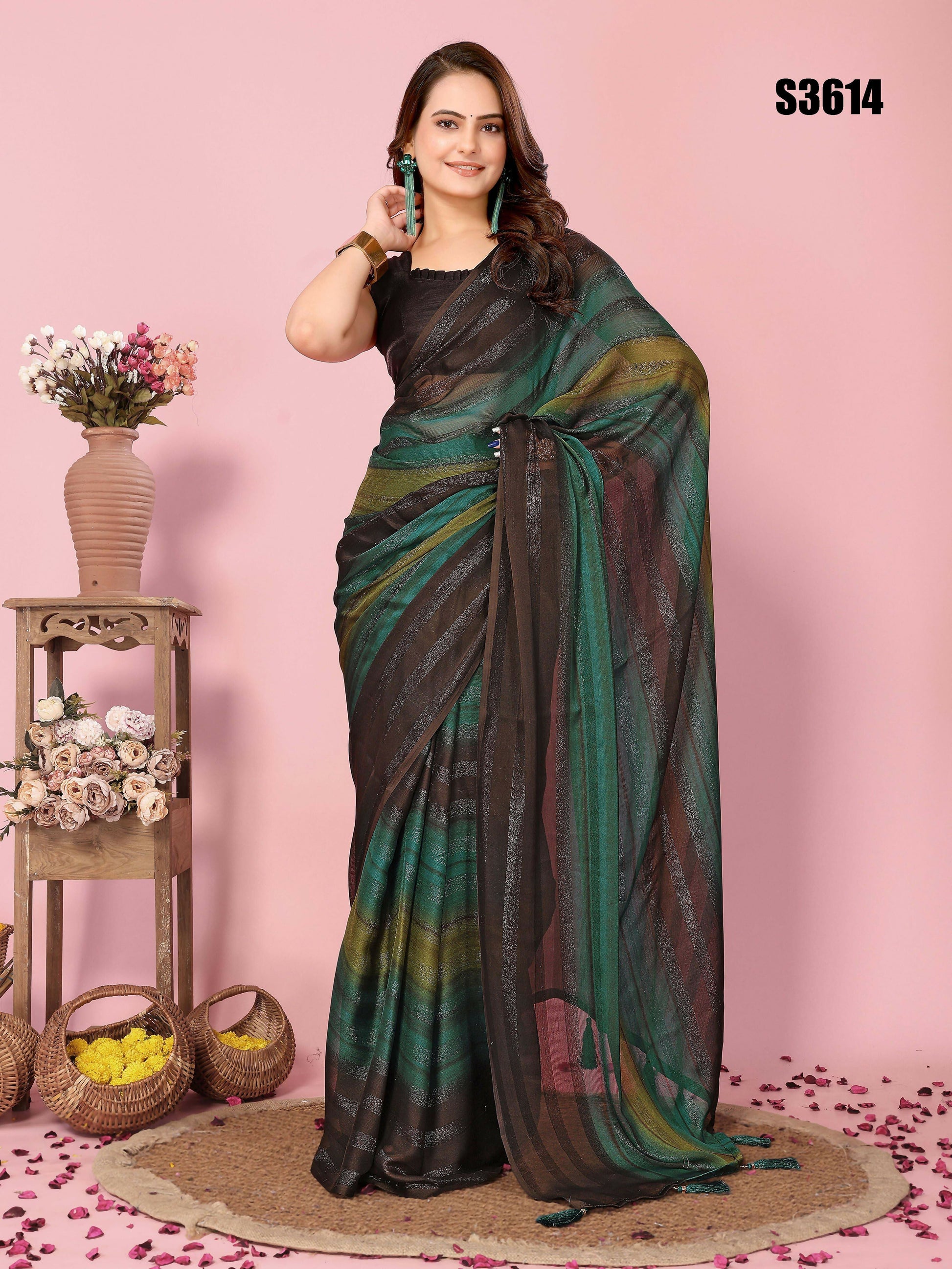Attractive These Party Wear Ready To Wear Saree - Green | Swadesiicart