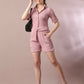 Myshka Women's Pink Solid Shirt Collar Party Shirt With Shorts Co-ord set - Swadesiicart