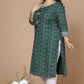 Miravan Women's Plus Size Rayon Bandhani Print Straight Kurta Green - Swadesiicart