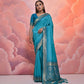 Vishnu Weaves Women's Firozi Soft Silk Zari Woven Saree with Blouse - Swadesiicart