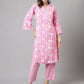 FIORRA Women's Pink Cotton A-Line Kurta Set - Swadesiicart