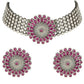 Mominos Fashion Johar Kamal Oxidised Silver-Plated Brass Finish Kundan Choker For Women (Pink) | Swadesiicart