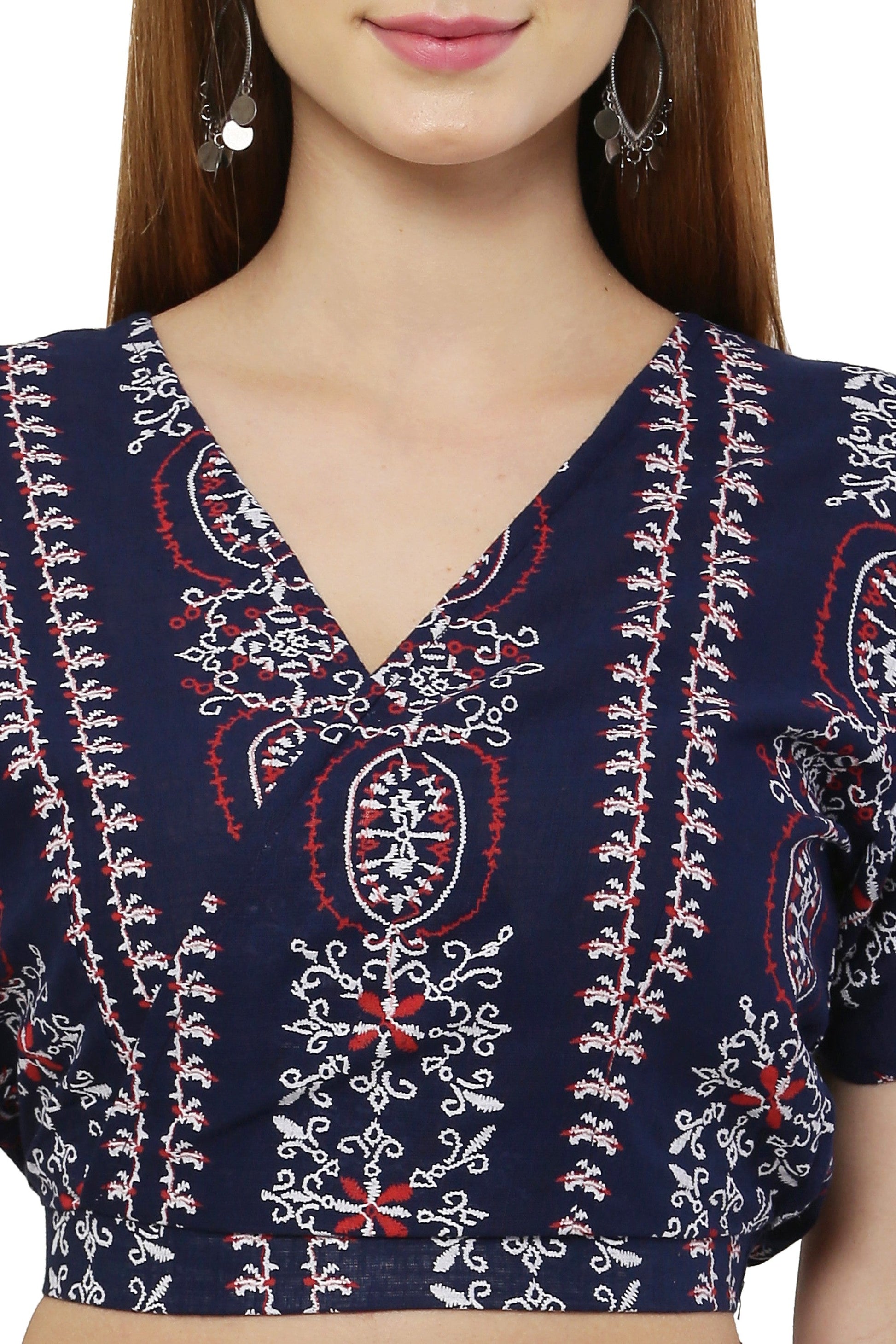 PAVONINE Navy Blue Color Printed Crop Top And Flared Palazzo Set For Girls & Women - Swadesiicart