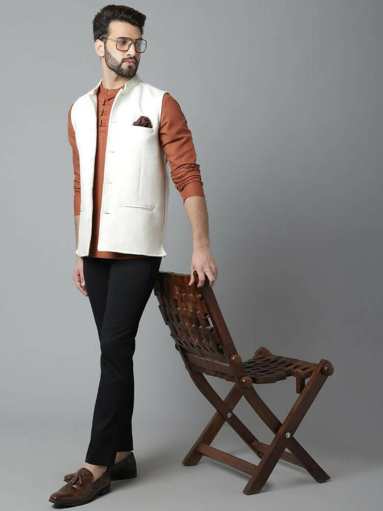 Even Apparels Pure Wool Nehru Jacket - White | Swadesiicart
