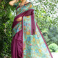 Vishnu Weaves Women's Wine Cotton Silk Woven Saree with Blouse - Swadesiicart