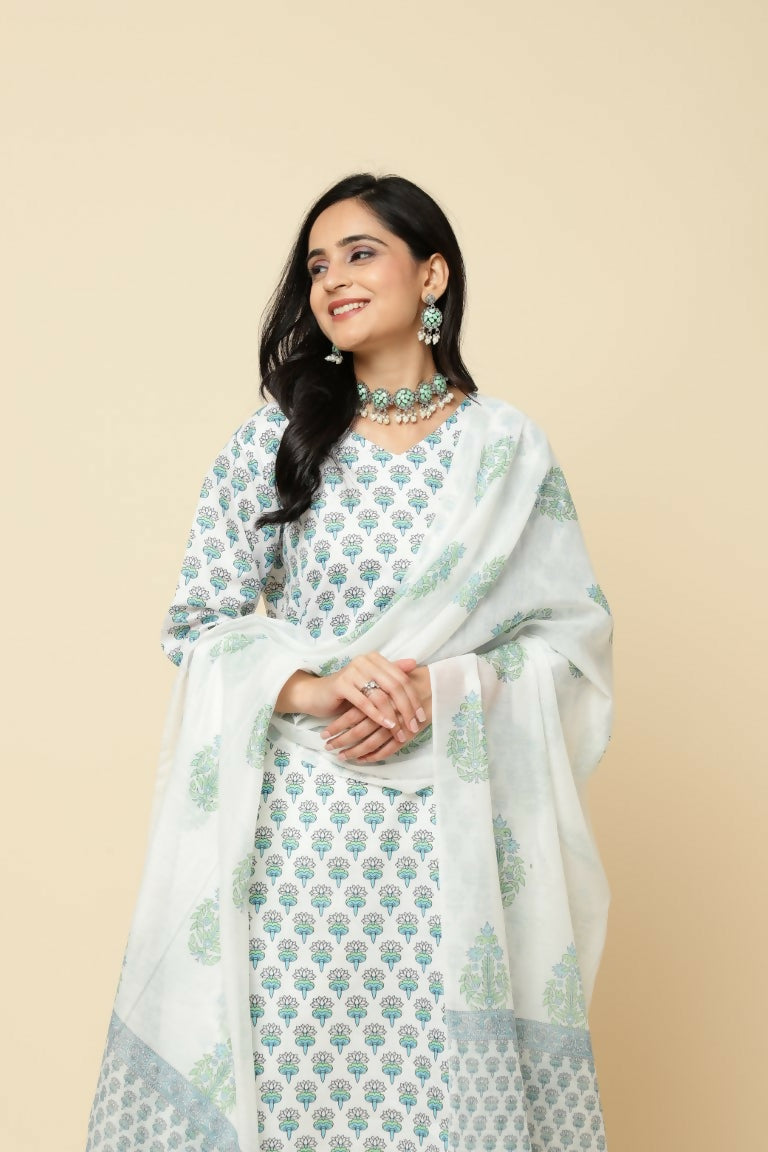 Designer Stylish Skyblue Cotton Blend Stitched Suit With Dupatta - Tanisha | Swadesiicart